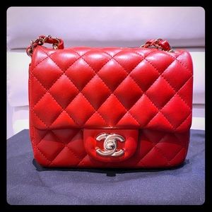 2020 Chanel Red Mini Square Flap Bag